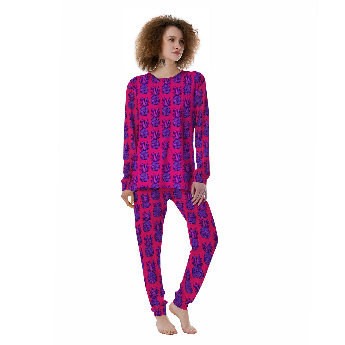 Pineapple Purple Print Pattern Women's Pajamas-grizzshop