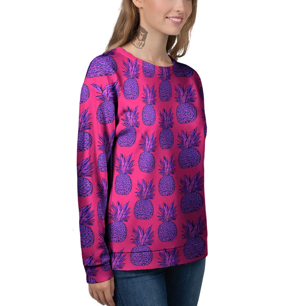Pineapple Purple Print Pattern Women's Sweatshirt-grizzshop