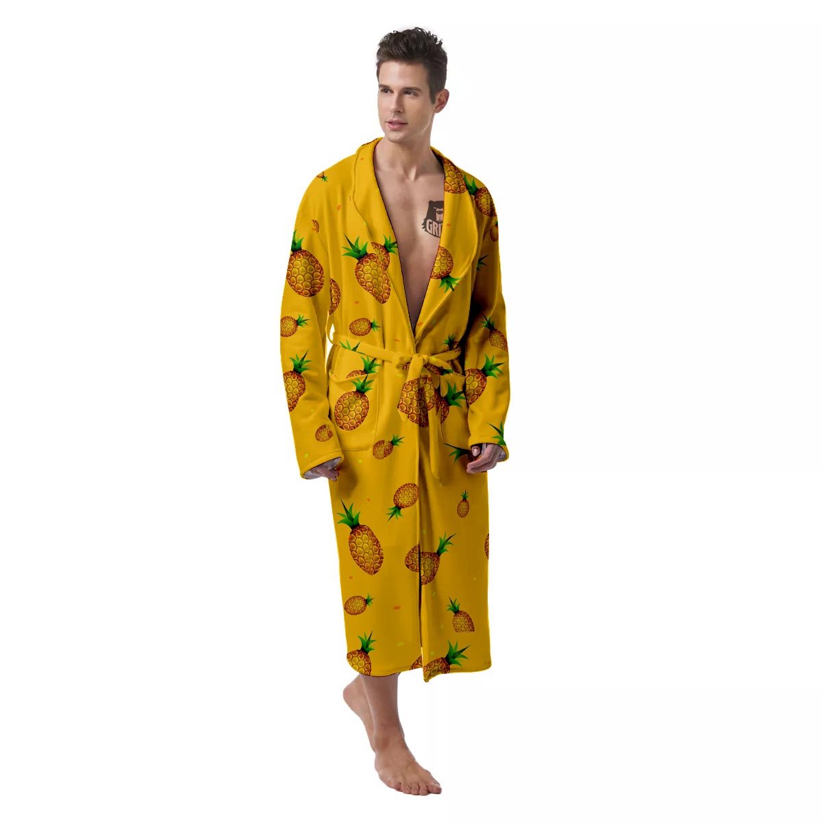 Pineapple Sand Beach Print Pattern Men's Robe-grizzshop