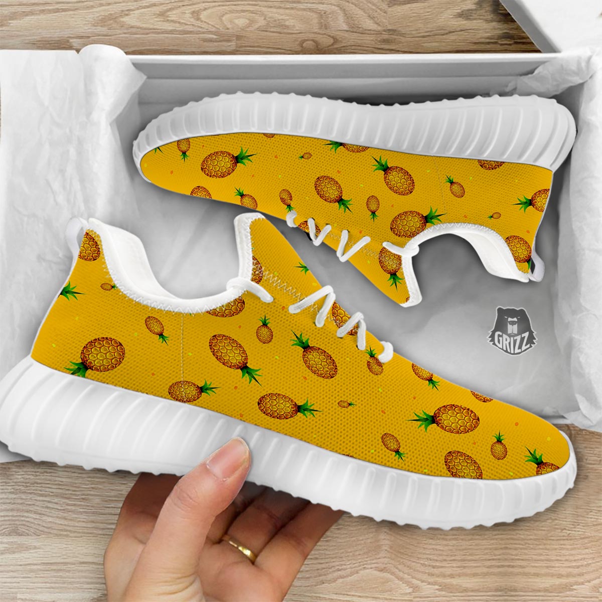 Pineapple Sand Beach Print Pattern White Walking Shoes-grizzshop