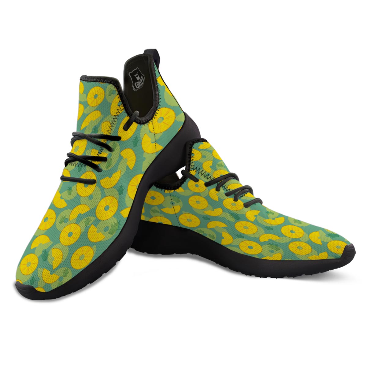 Pineapple Sliced Print Pattern Black Athletic Shoes-grizzshop
