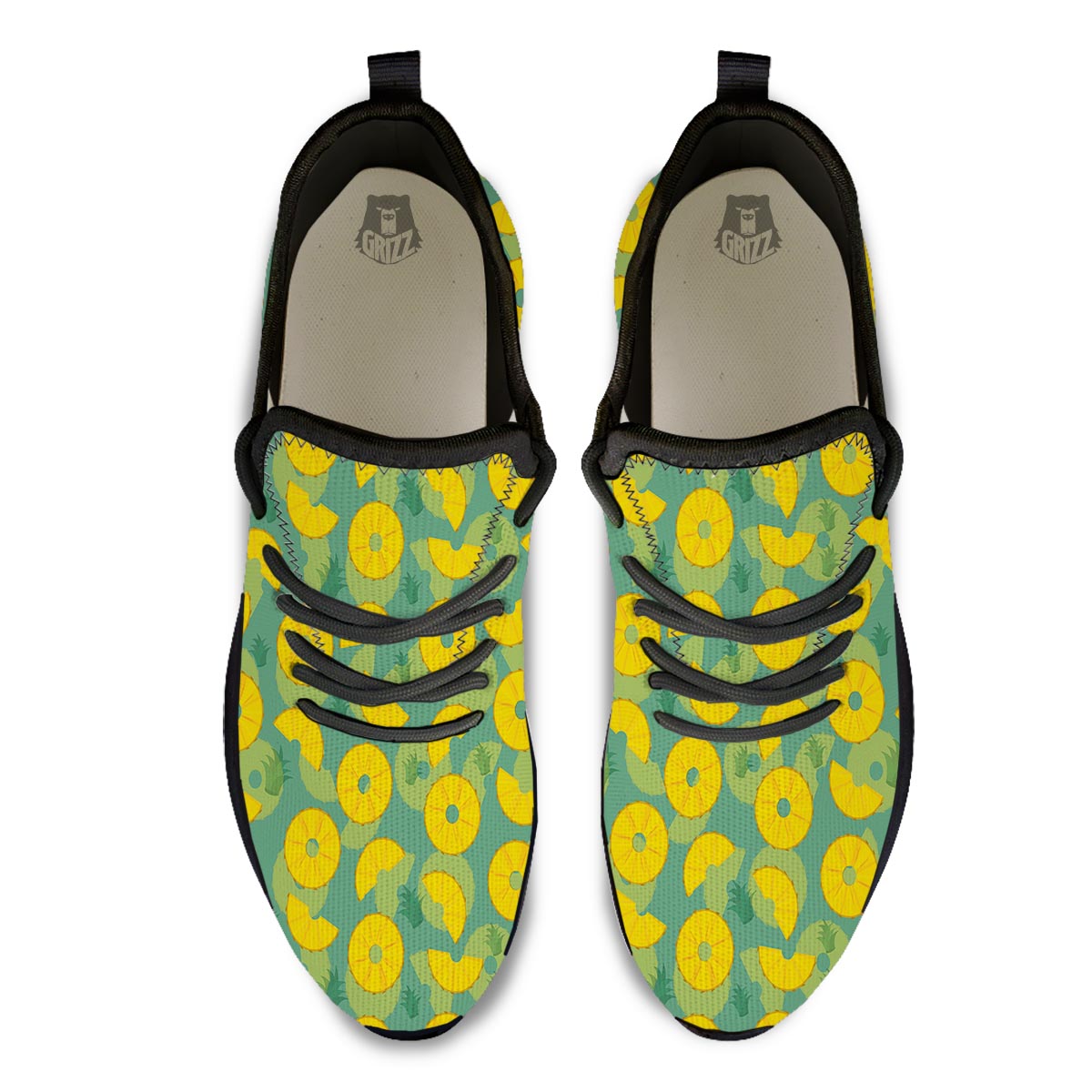 Pineapple Sliced Print Pattern Black Athletic Shoes-grizzshop