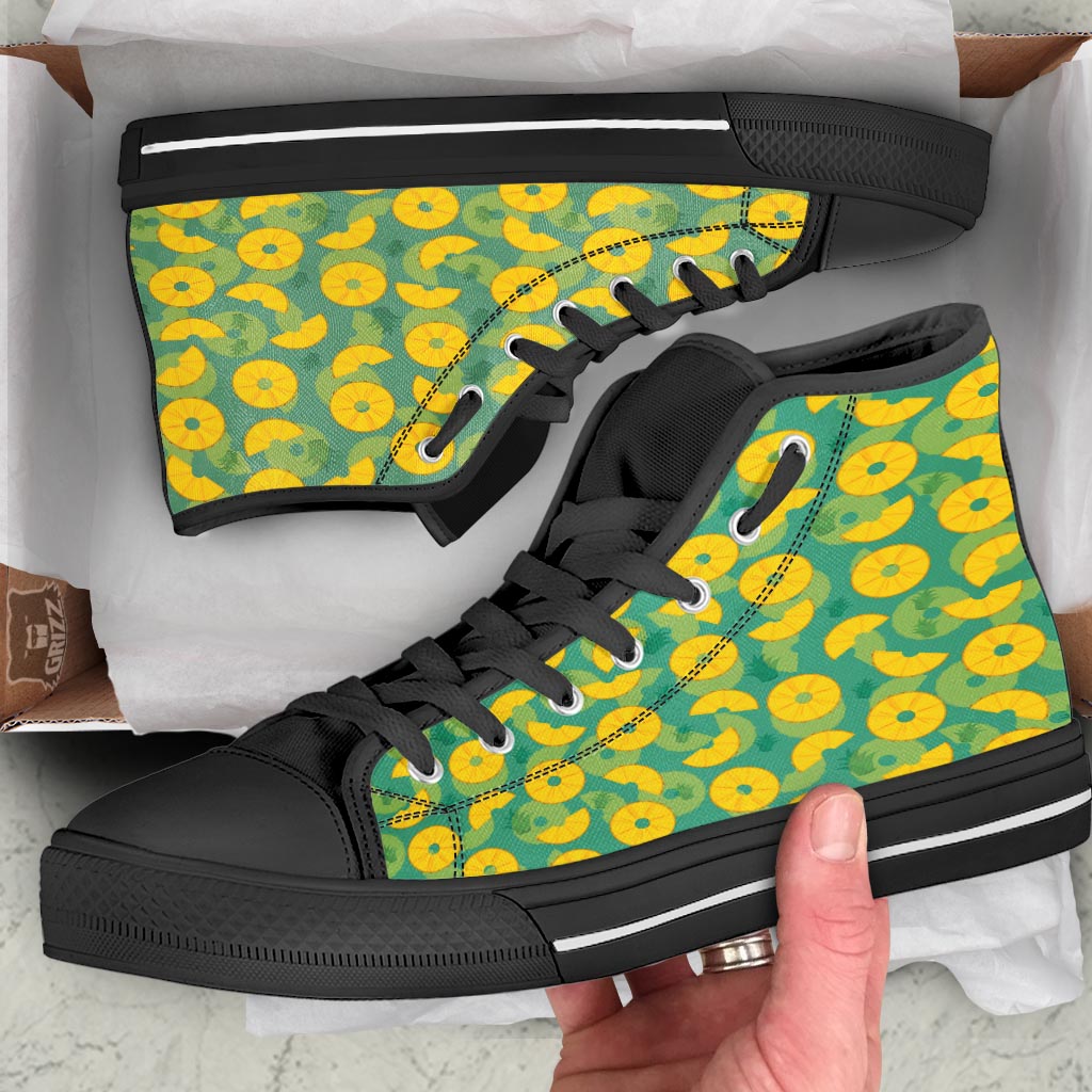 Pineapple Sliced Print Pattern Black High Top Shoes-grizzshop