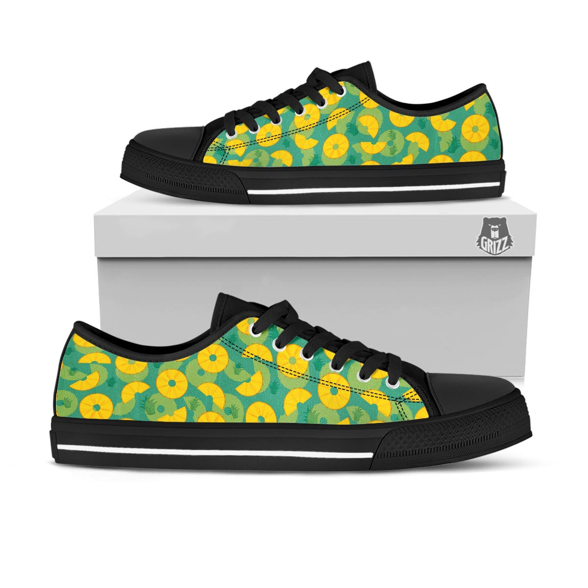 Pineapple Sliced Print Pattern Black Low Top Shoes-grizzshop