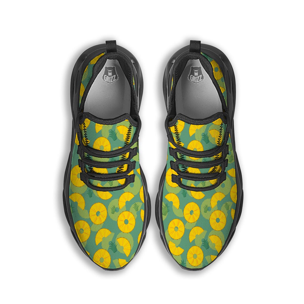 Pineapple Sliced Print Pattern Black Running Shoes-grizzshop
