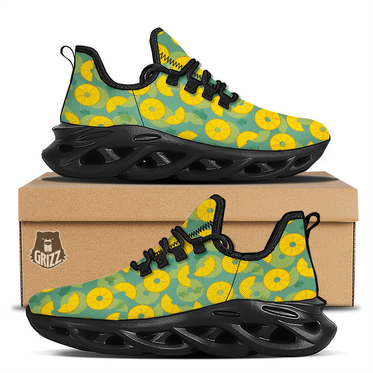 Pineapple Sliced Print Pattern Black Running Shoes-grizzshop