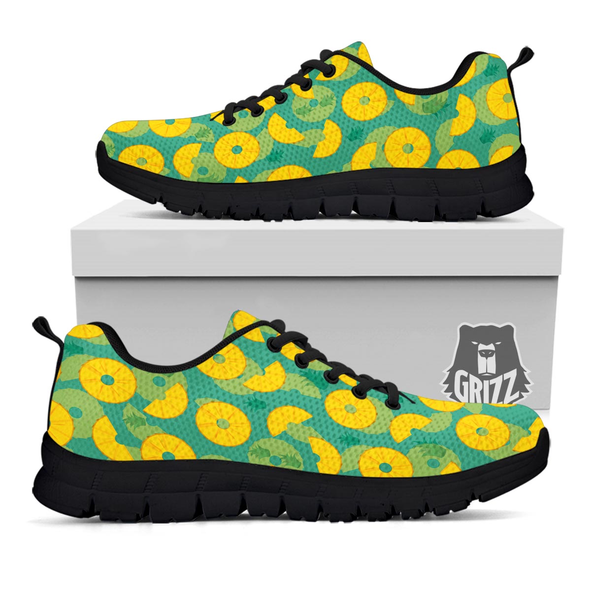 Pineapple Sliced Print Pattern Black Sneaker-grizzshop