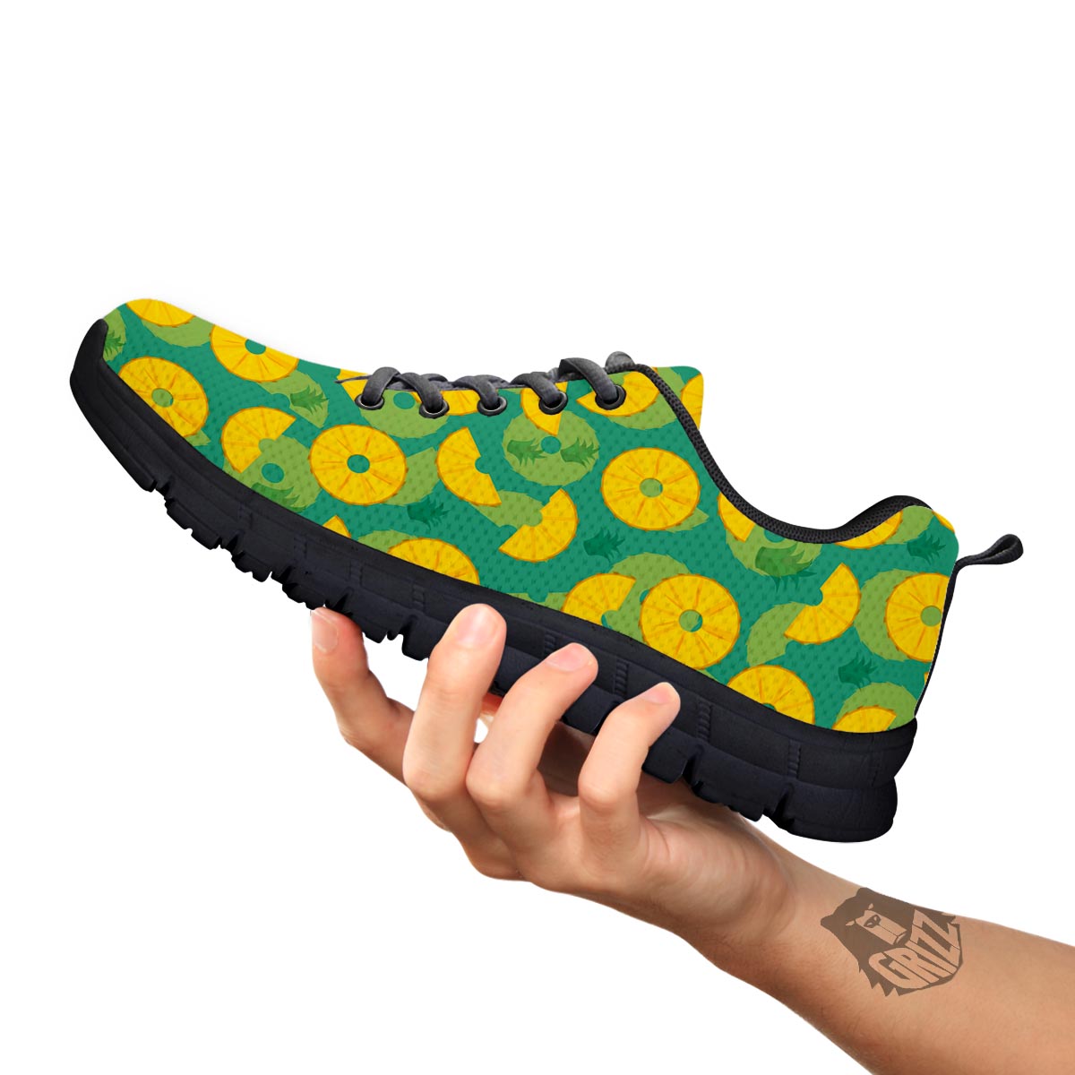 Pineapple Sliced Print Pattern Black Sneaker-grizzshop