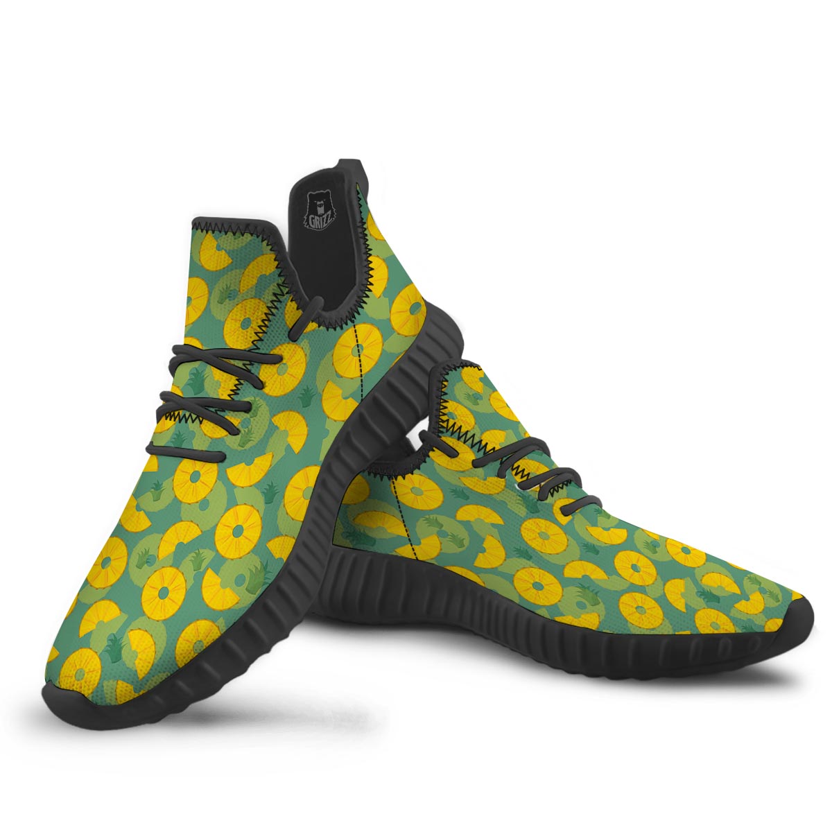 Pineapple Sliced Print Pattern Black Walking Shoes-grizzshop