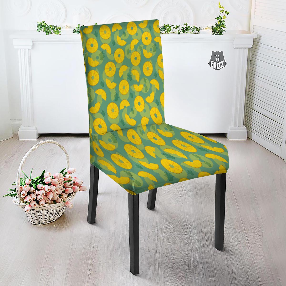 Pineapple Sliced Print Pattern Dining Chair Slipcover-grizzshop