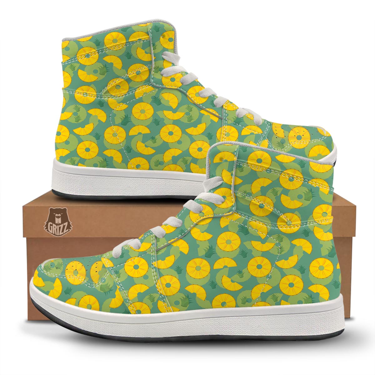 Pineapple Sliced Print Pattern High Top Sneakers-grizzshop