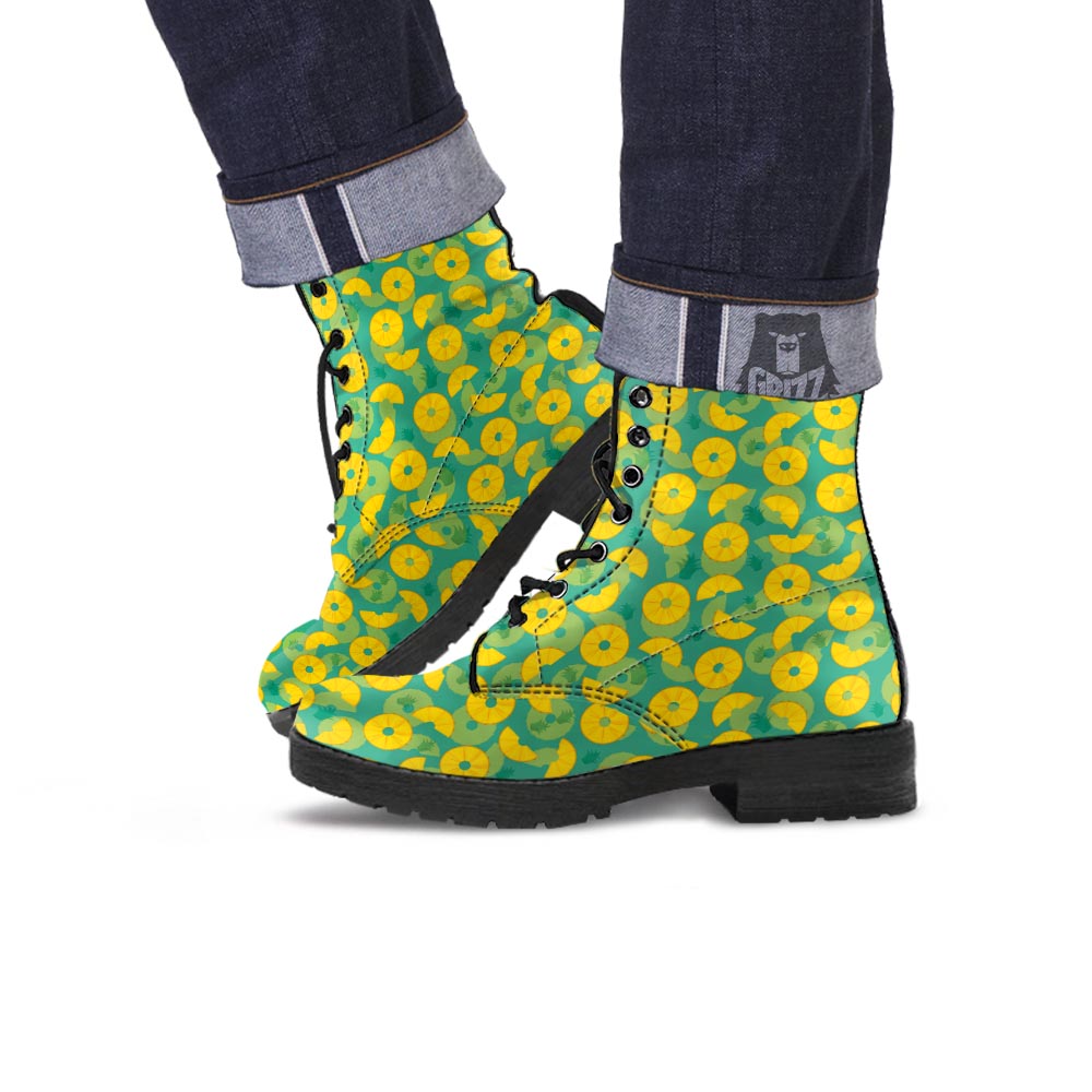 Pineapple Sliced Print Pattern Leather Boots-grizzshop