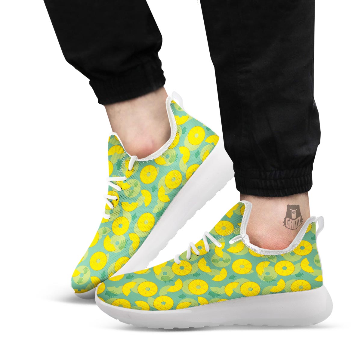 Pineapple Sliced Print Pattern White Athletic Shoes-grizzshop