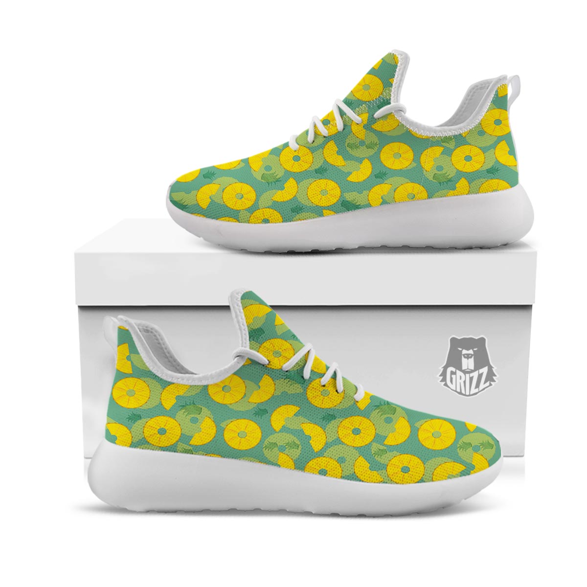 Pineapple Sliced Print Pattern White Athletic Shoes-grizzshop