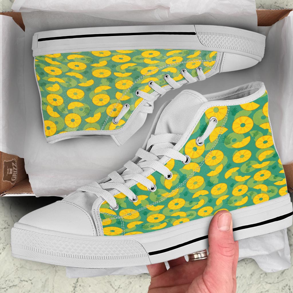 Pineapple Sliced Print Pattern White High Top Shoes-grizzshop