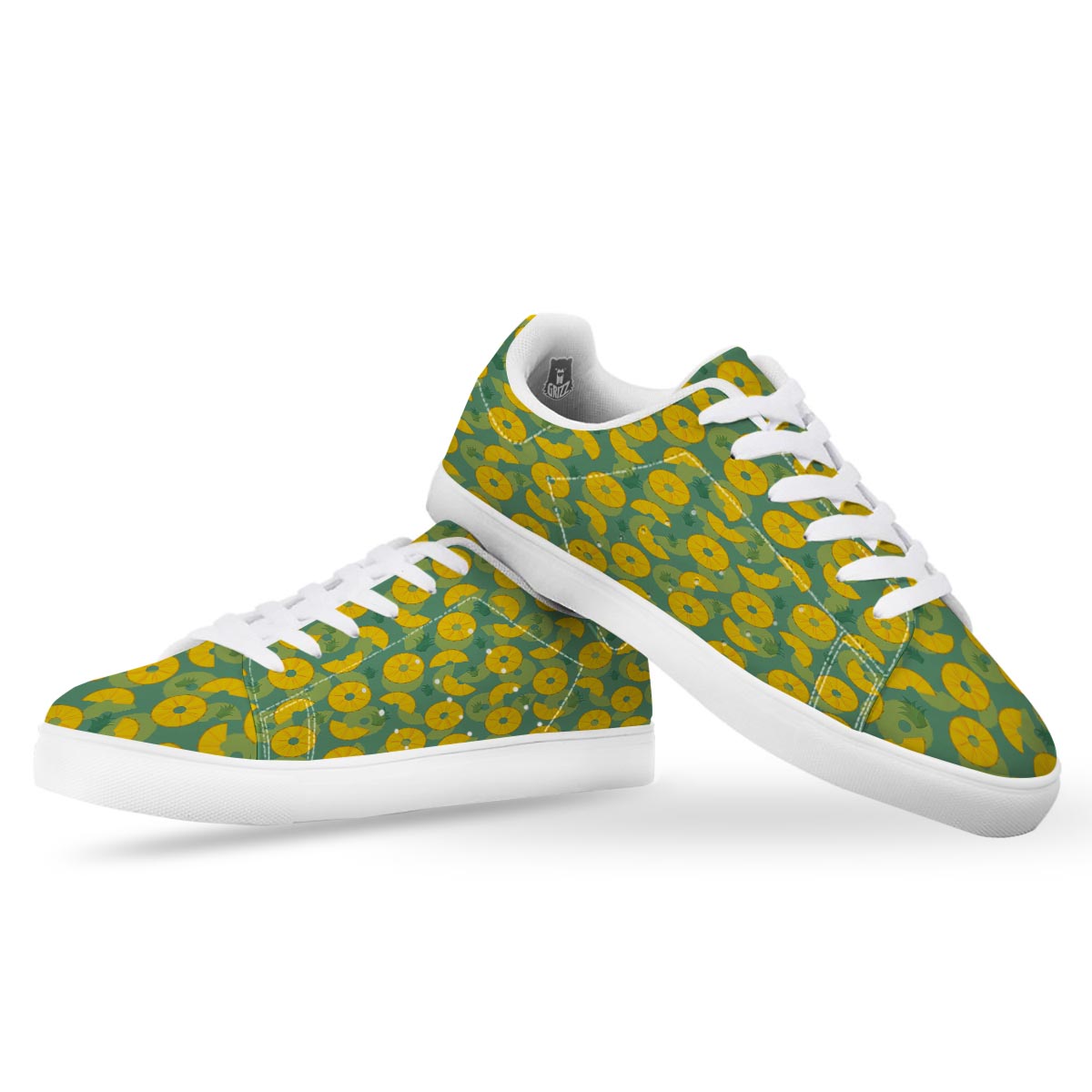 Pineapple Sliced Print Pattern White Low Top Sneakers-grizzshop