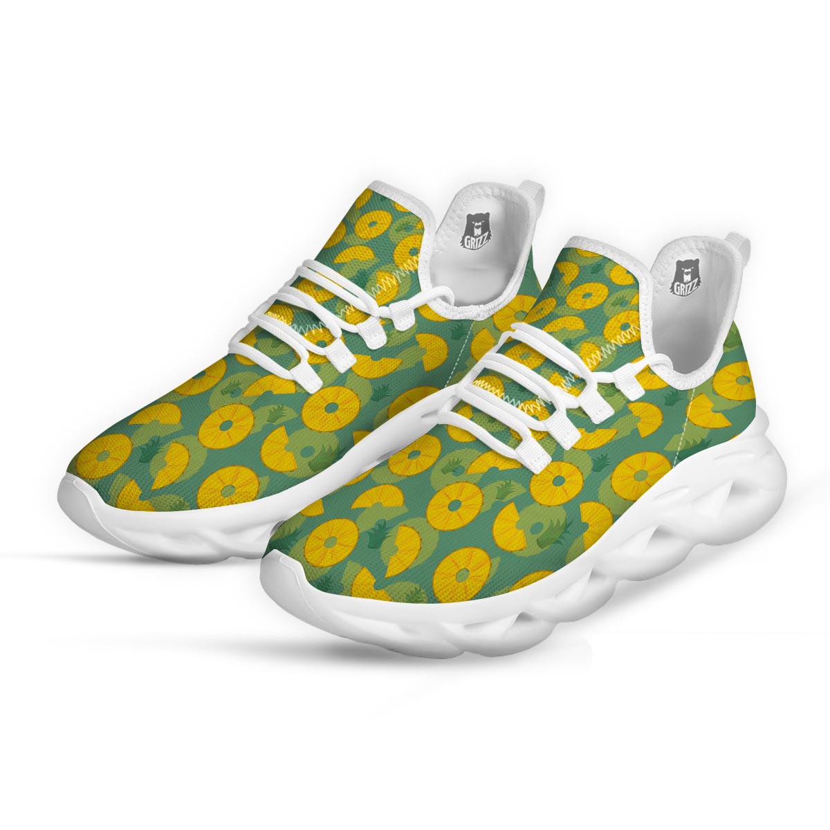 Pineapple Sliced Print Pattern White Running Shoes-grizzshop