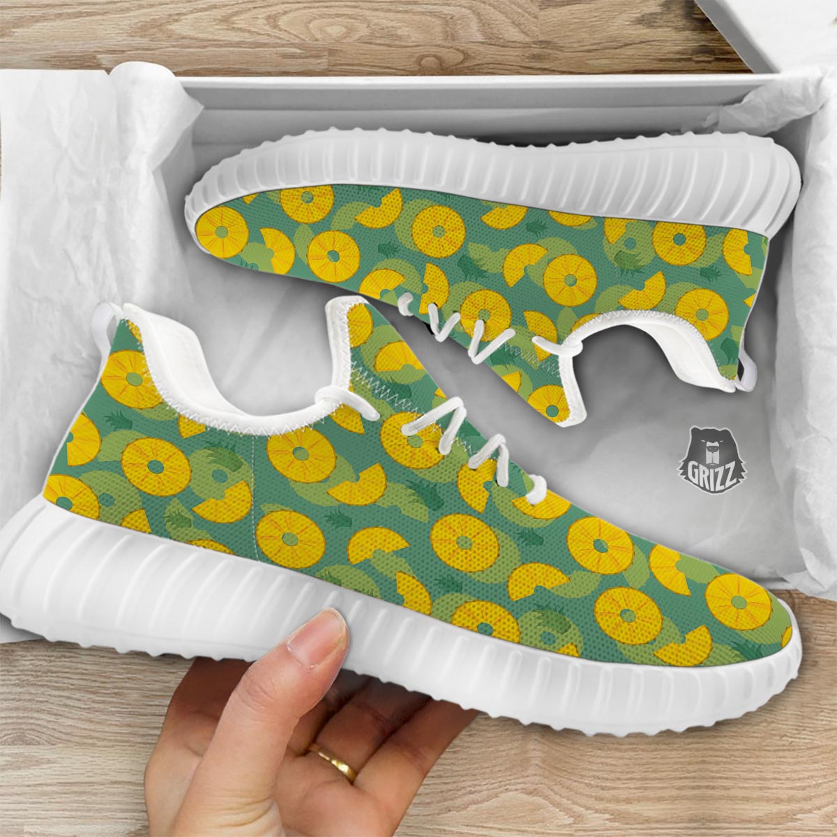 Pineapple Sliced Print Pattern White Walking Shoes-grizzshop