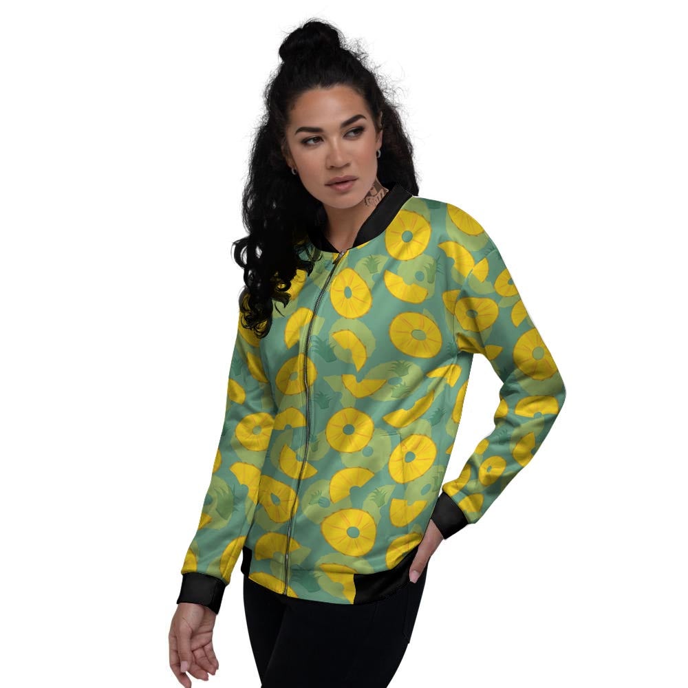 Pineapple Sliced Print Pattern Women's Bomber Jacket-grizzshop