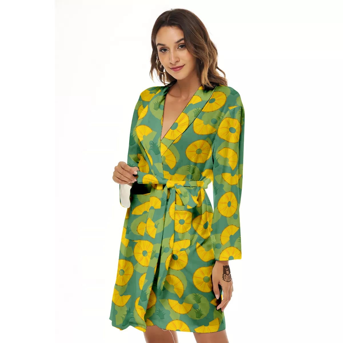 Pineapple Sliced Print Pattern Women's Robe-grizzshop