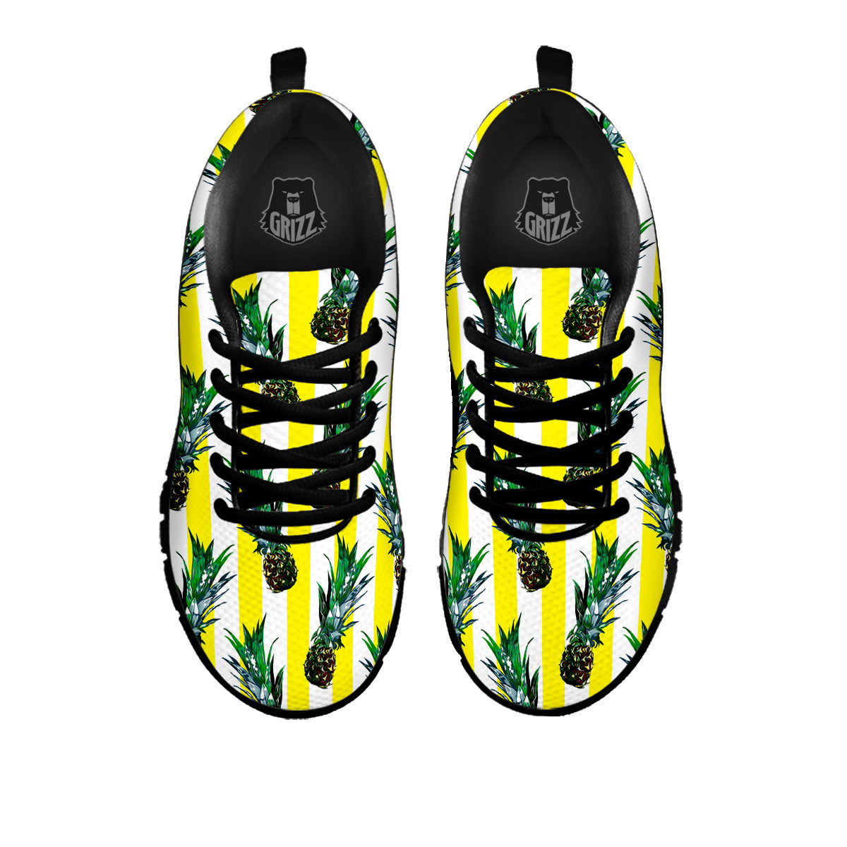 Pineapple Striped Yellow Print Pattern Black Sneaker-grizzshop