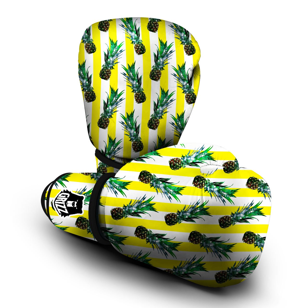 Pineapple Striped Yellow Print Pattern Boxing Gloves-grizzshop