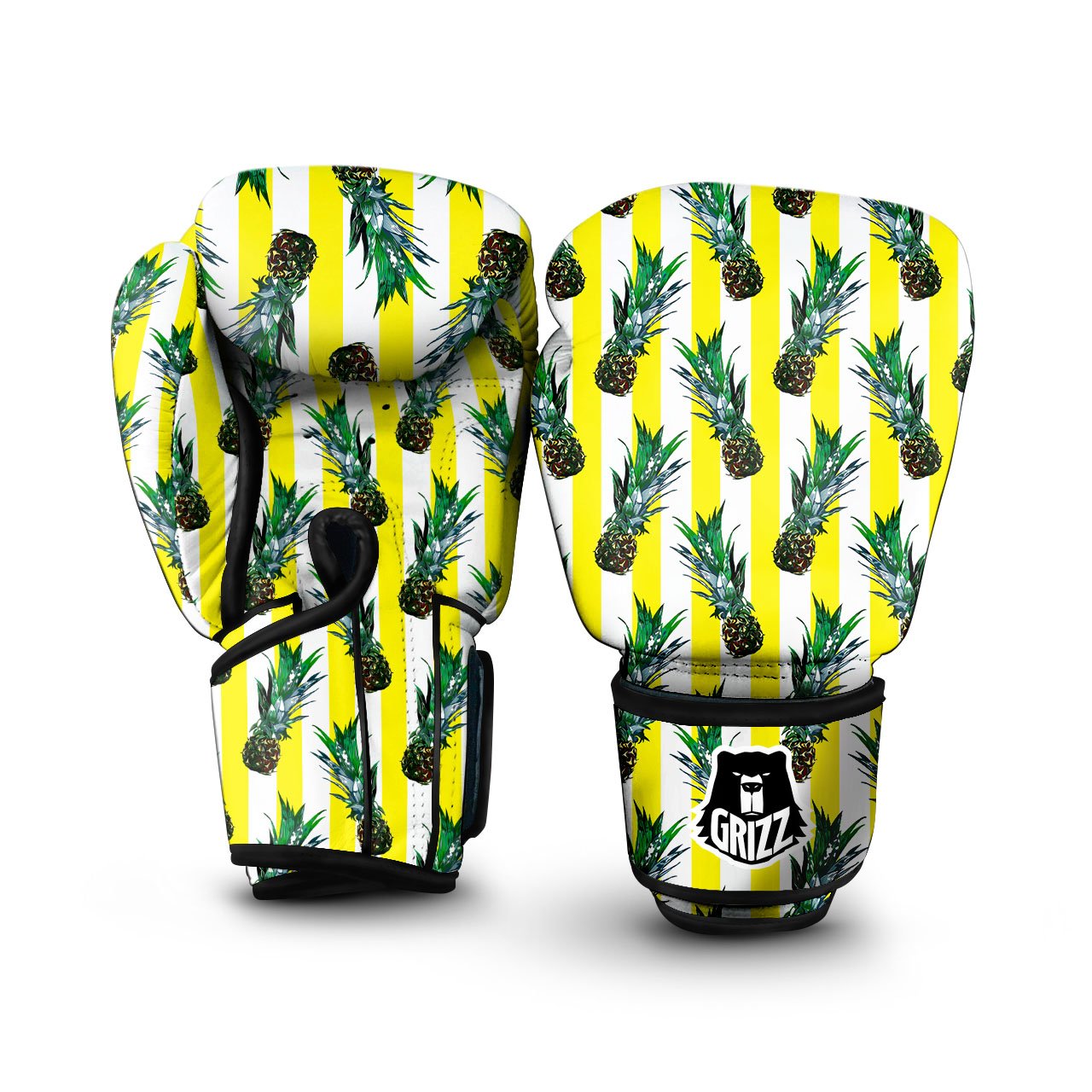Pineapple Striped Yellow Print Pattern Boxing Gloves-grizzshop
