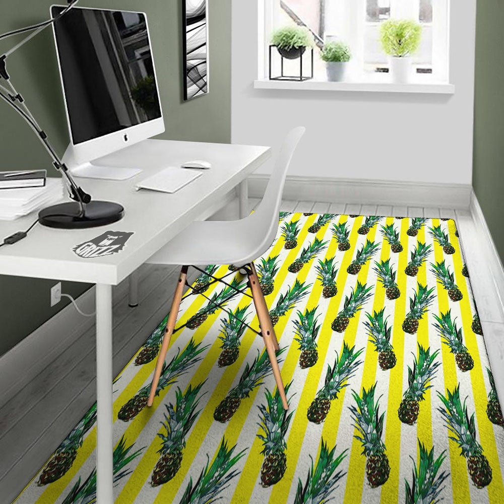 Pineapple Striped Yellow Print Pattern Floor Mat-grizzshop
