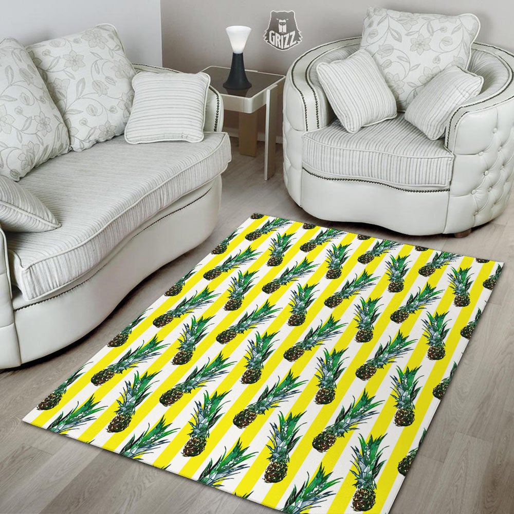 Pineapple Striped Yellow Print Pattern Floor Mat-grizzshop