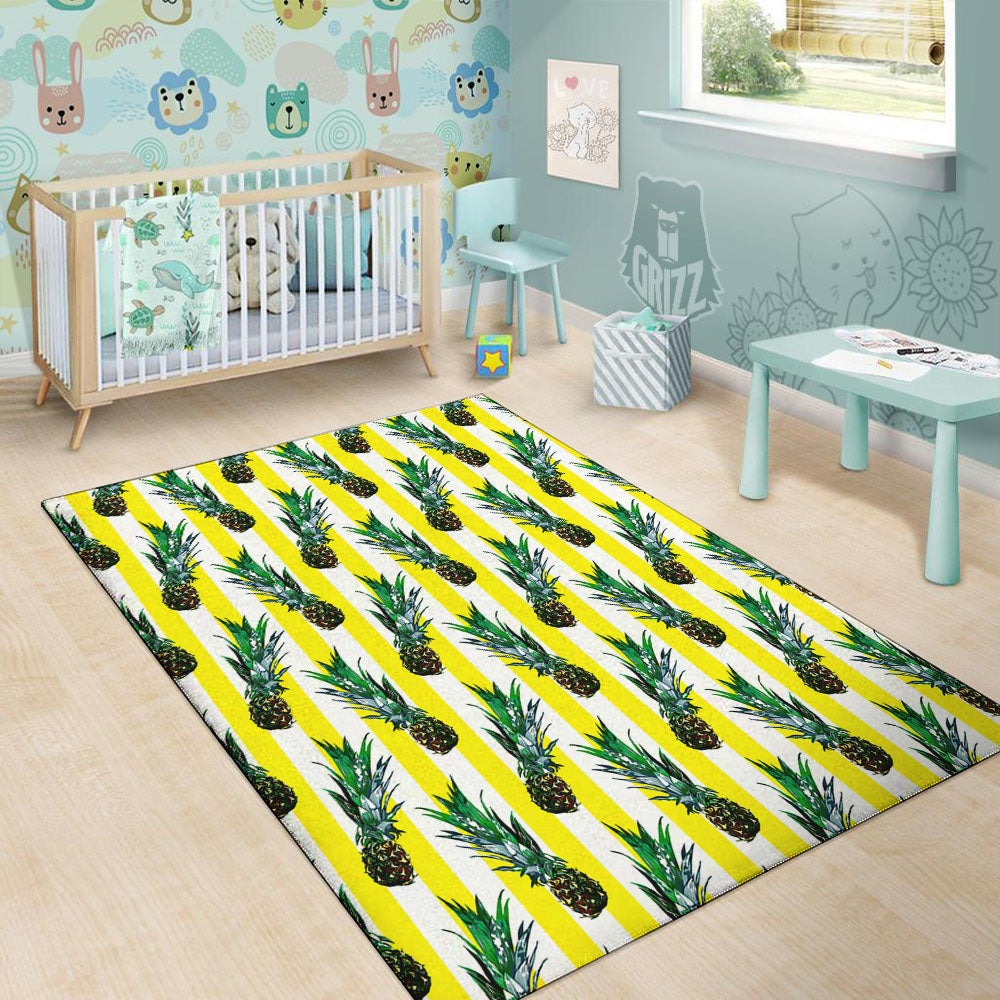Pineapple Striped Yellow Print Pattern Floor Mat-grizzshop