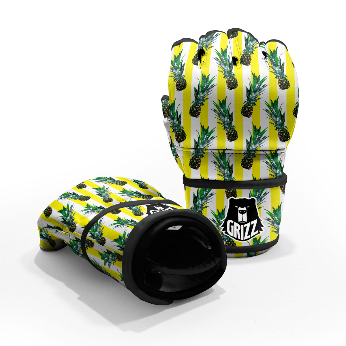 Pineapple Striped Yellow Print Pattern MMA Gloves-grizzshop