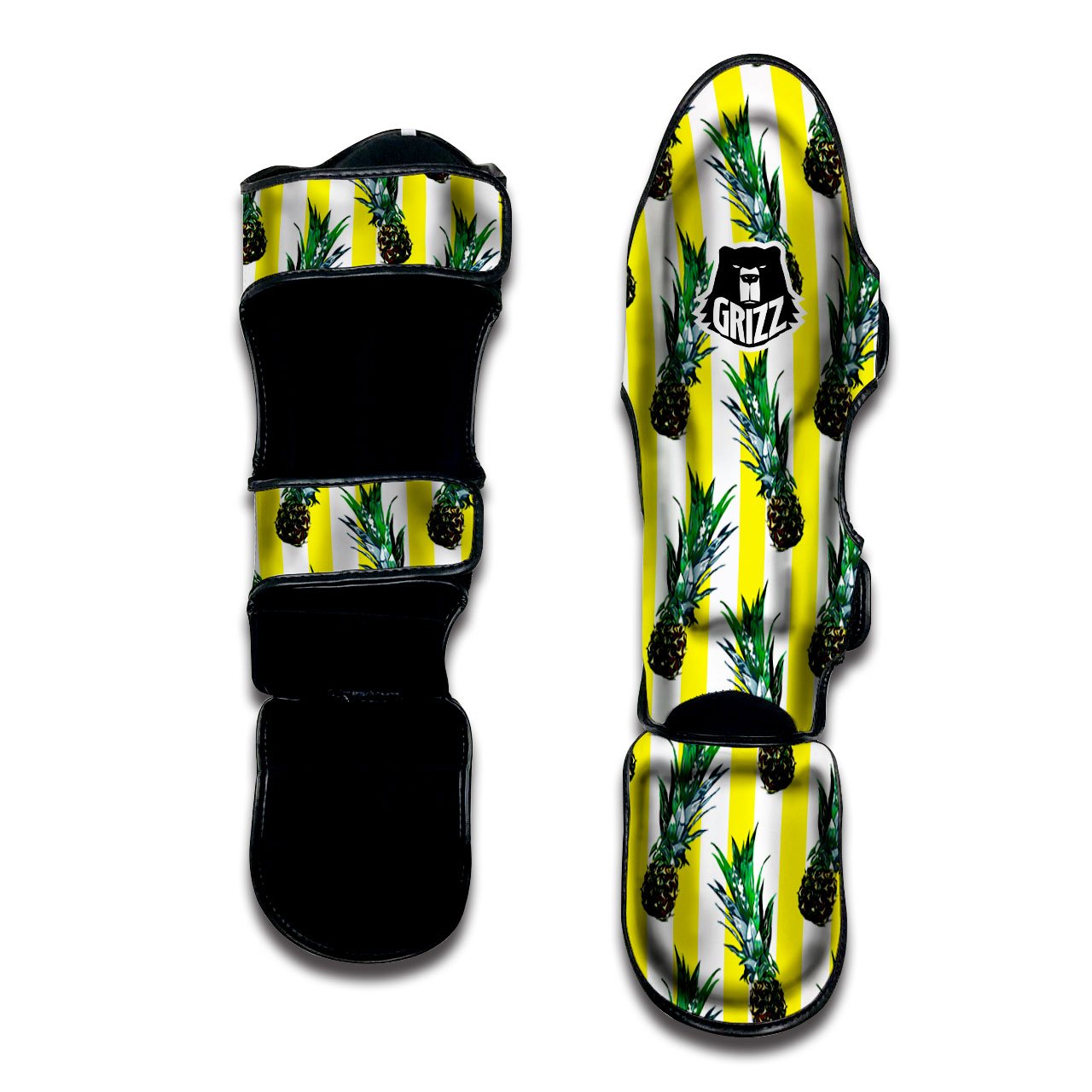 Pineapple Striped Yellow Print Pattern Muay Thai Shin Guards-grizzshop