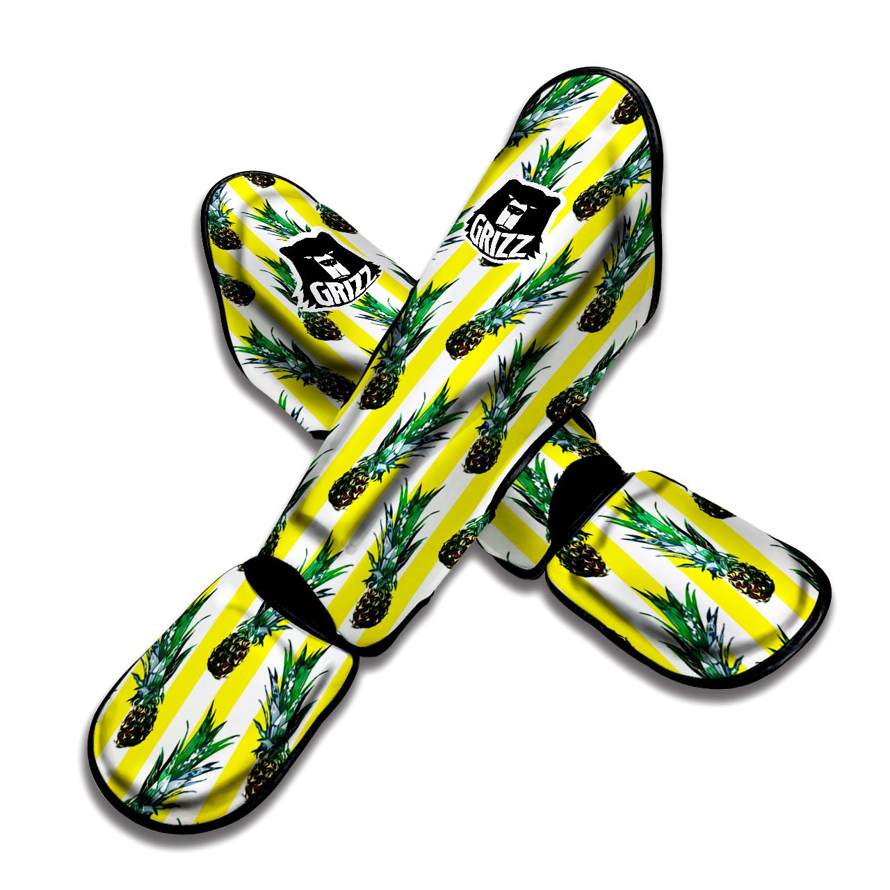 Pineapple Striped Yellow Print Pattern Muay Thai Shin Guards-grizzshop