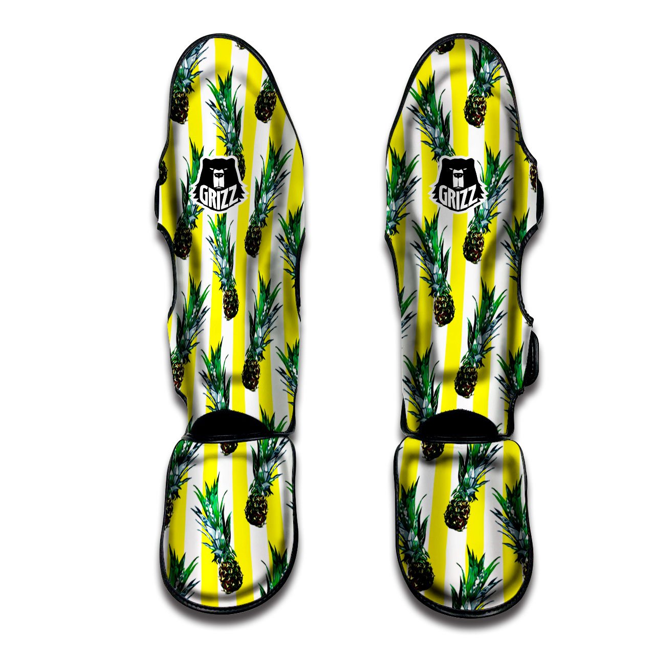 Pineapple Striped Yellow Print Pattern Muay Thai Shin Guards-grizzshop