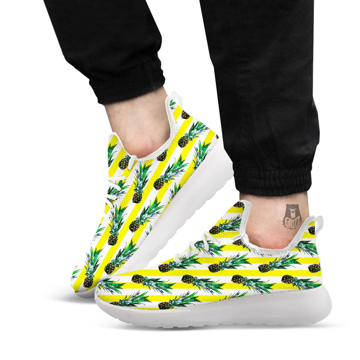 Pineapple Striped Yellow Print Pattern White Athletic Shoes-grizzshop