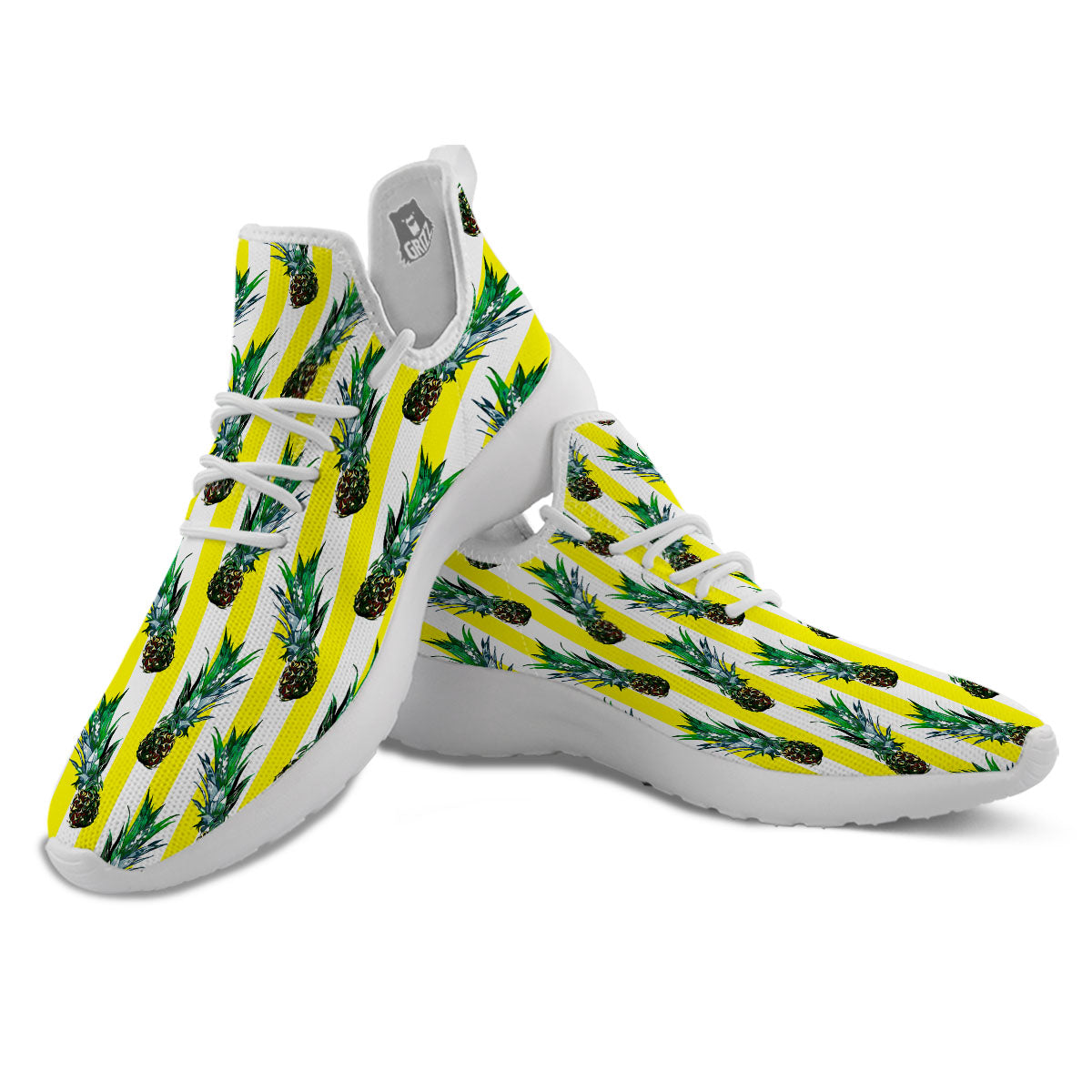 Pineapple Striped Yellow Print Pattern White Athletic Shoes-grizzshop