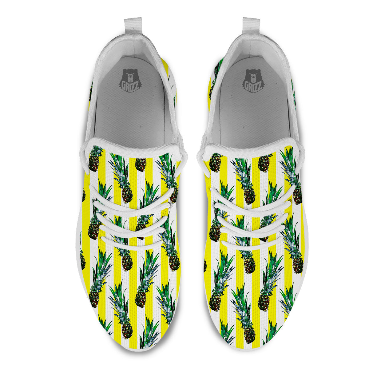 Pineapple Striped Yellow Print Pattern White Athletic Shoes-grizzshop