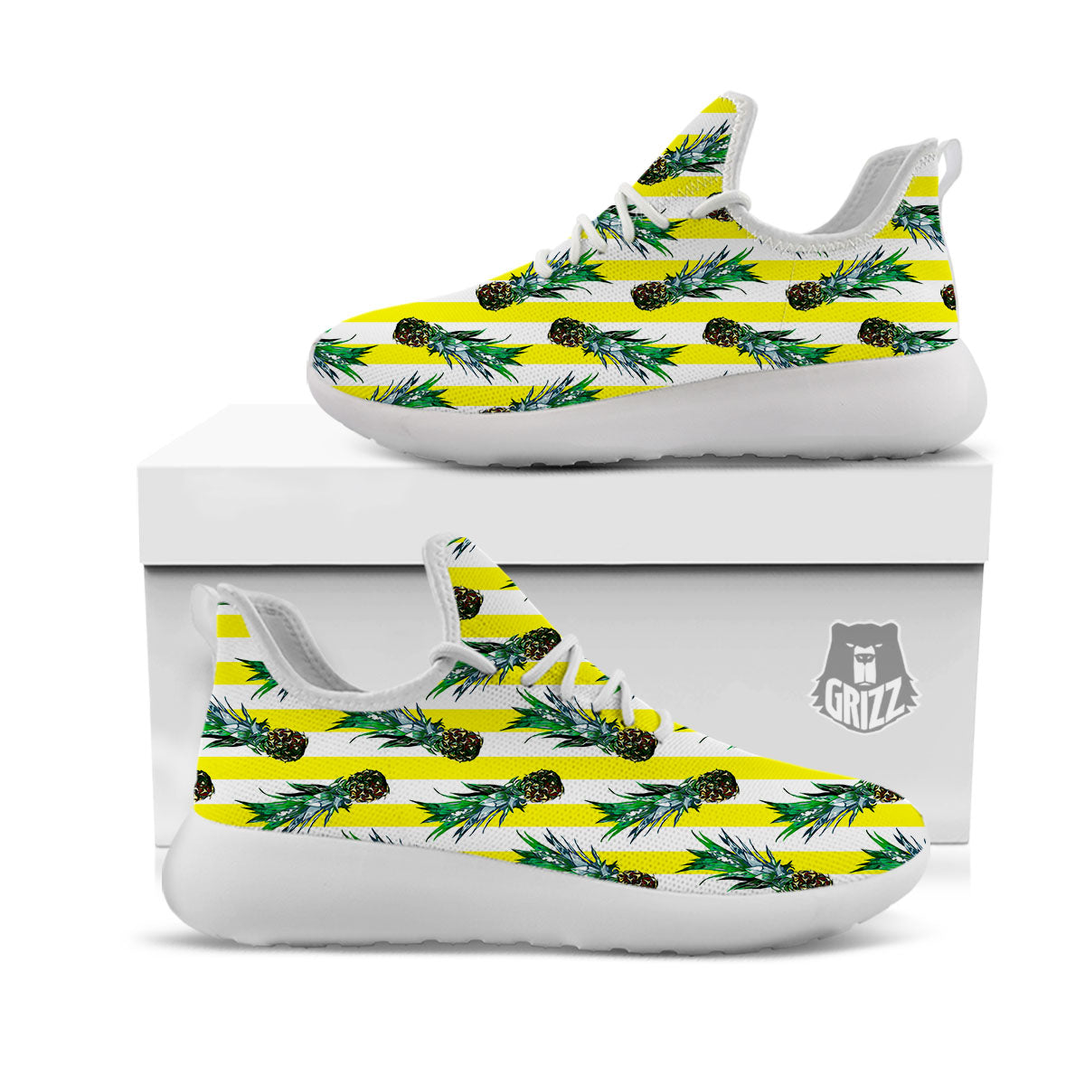 Pineapple Striped Yellow Print Pattern White Athletic Shoes-grizzshop