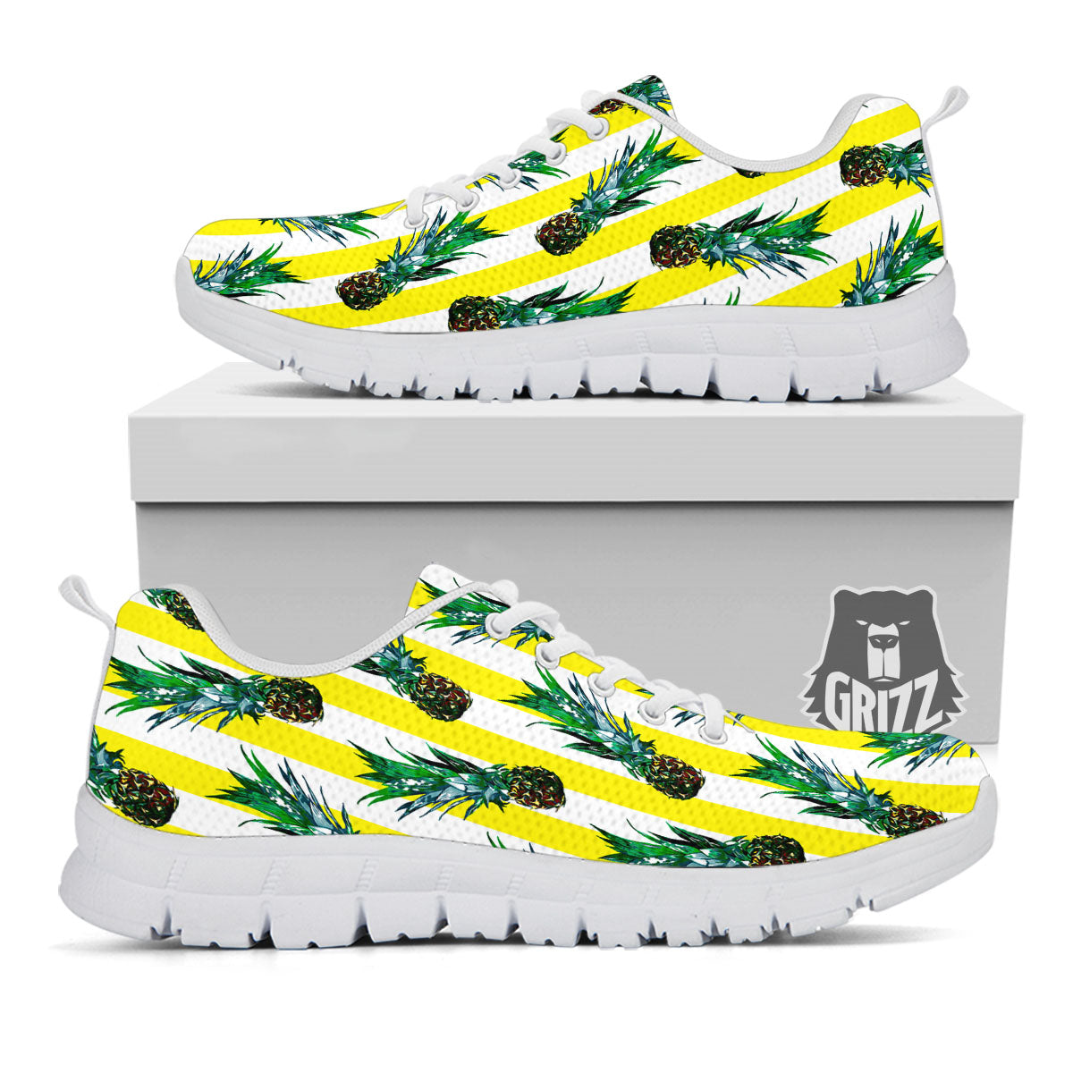 Pineapple Striped Yellow Print Pattern White Sneaker-grizzshop
