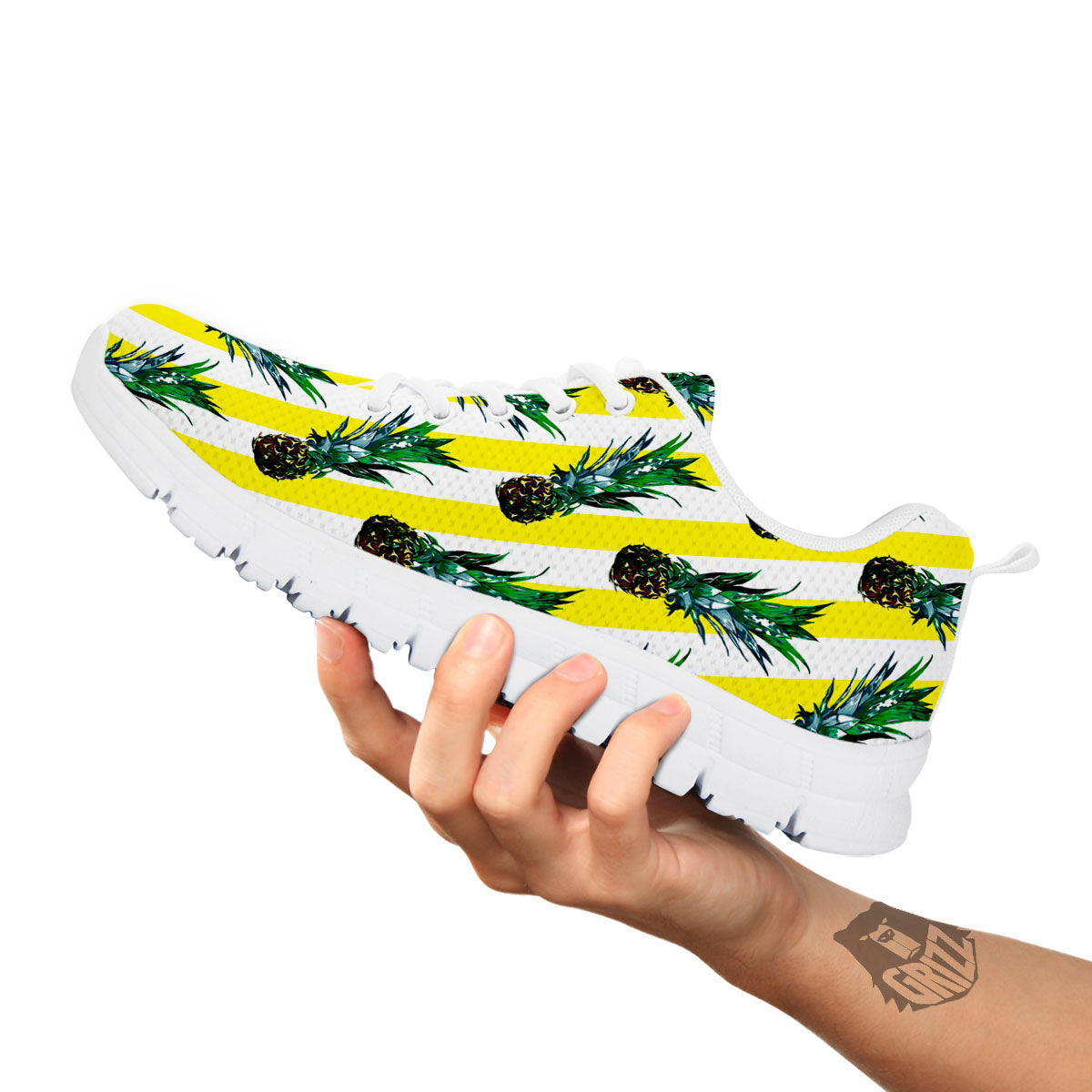 Pineapple Striped Yellow Print Pattern White Sneaker-grizzshop