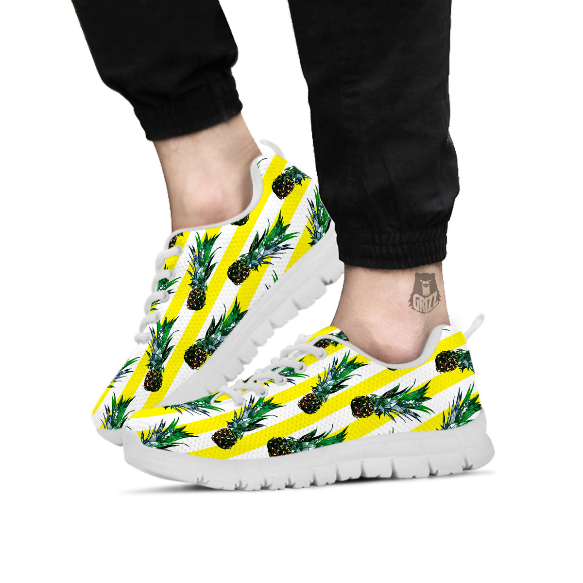 Pineapple Striped Yellow Print Pattern White Sneaker-grizzshop