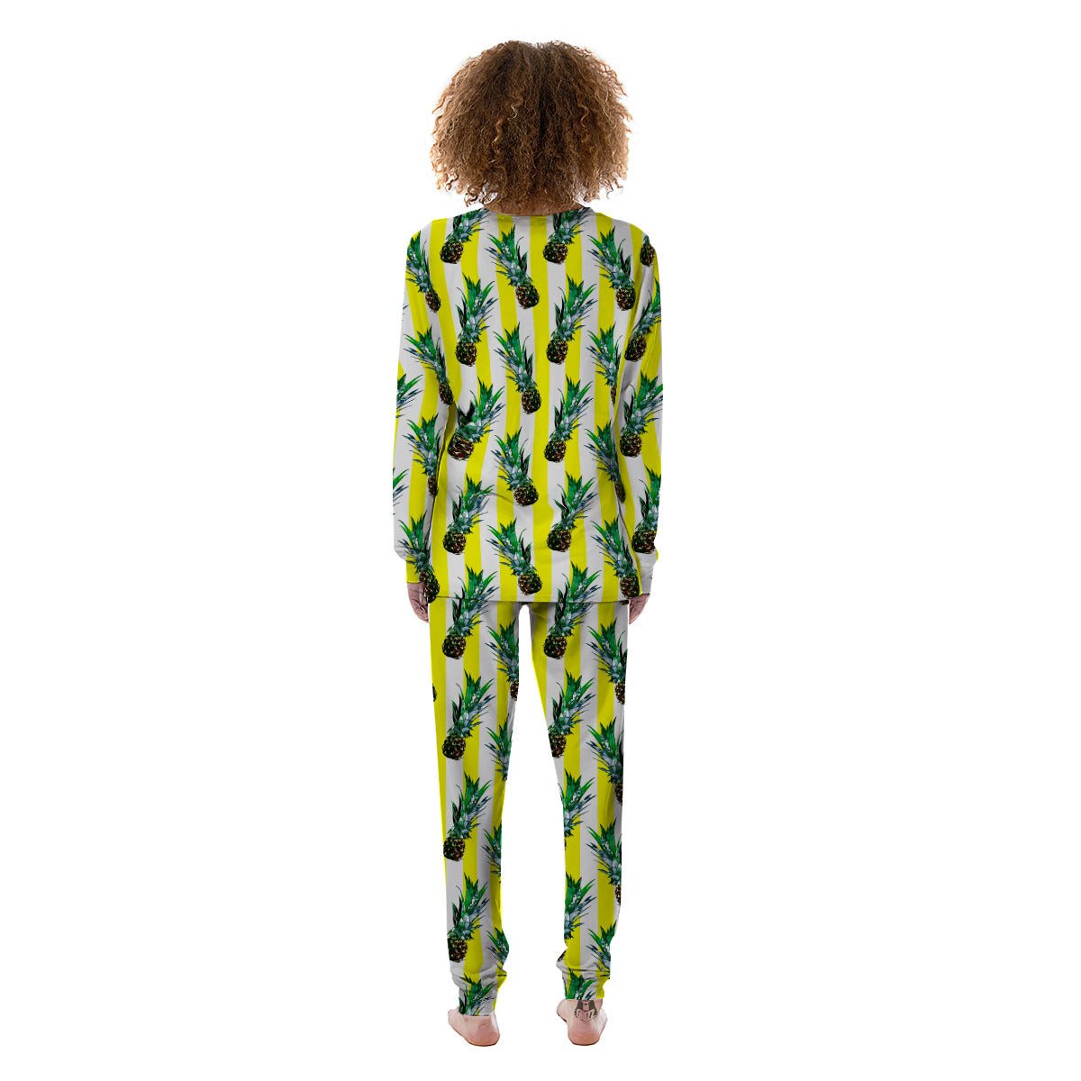 Pineapple Striped Yellow Print Pattern Women's Pajamas-grizzshop