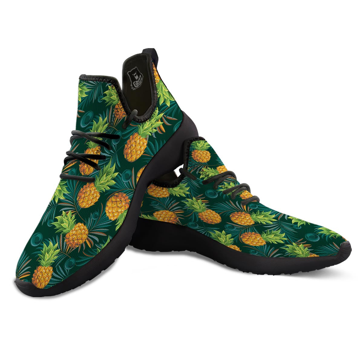 Pineapple Summer Print Pattern Black Athletic Shoes-grizzshop