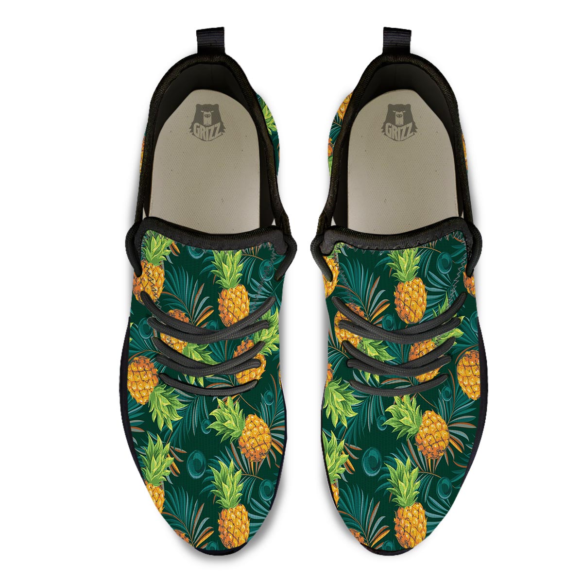 Pineapple Summer Print Pattern Black Athletic Shoes-grizzshop