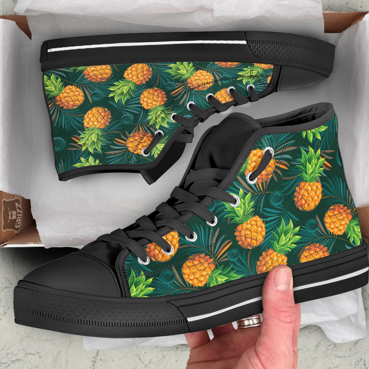 Pineapple Summer Print Pattern Black High Top Shoes-grizzshop