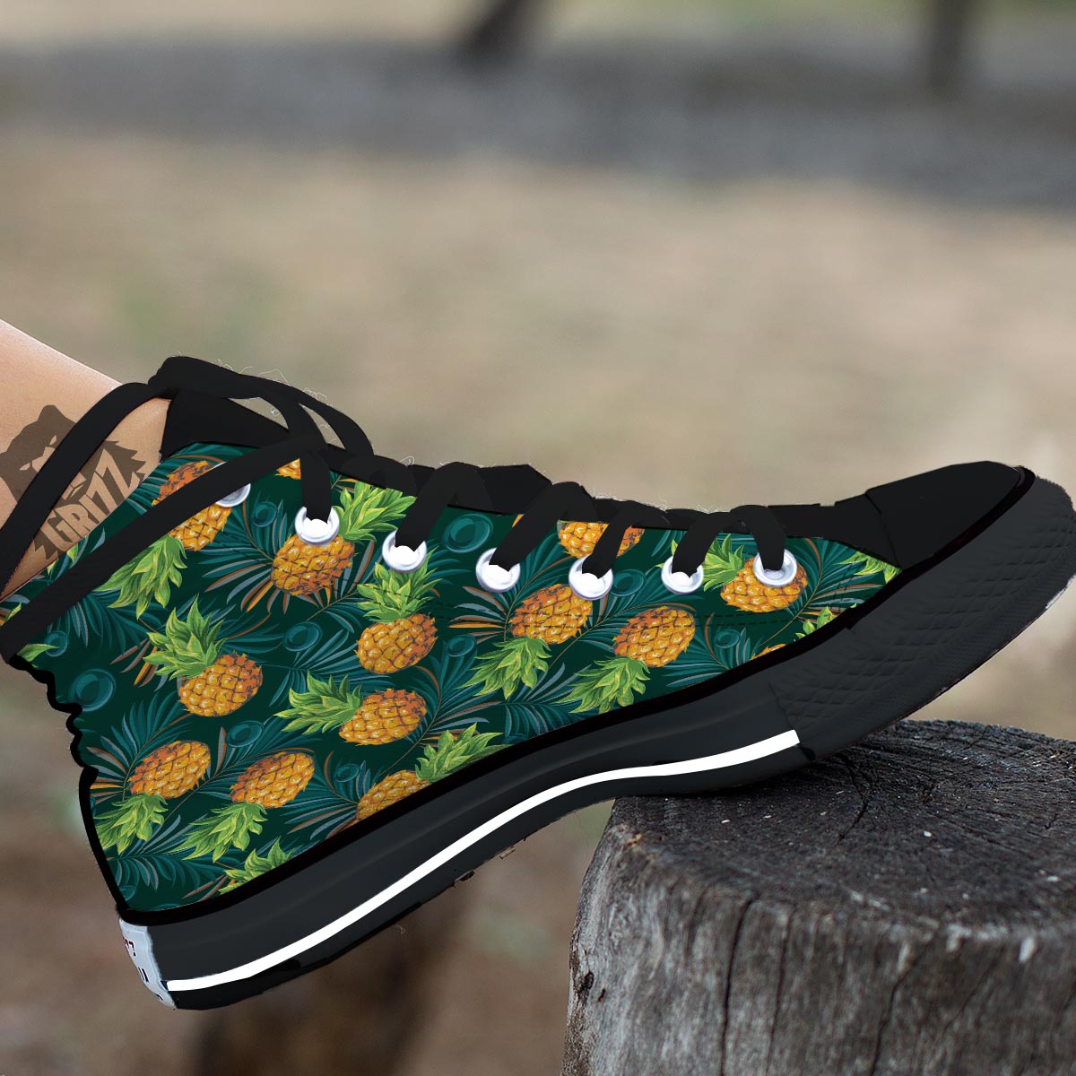 Pineapple Summer Print Pattern Black High Top Shoes-grizzshop
