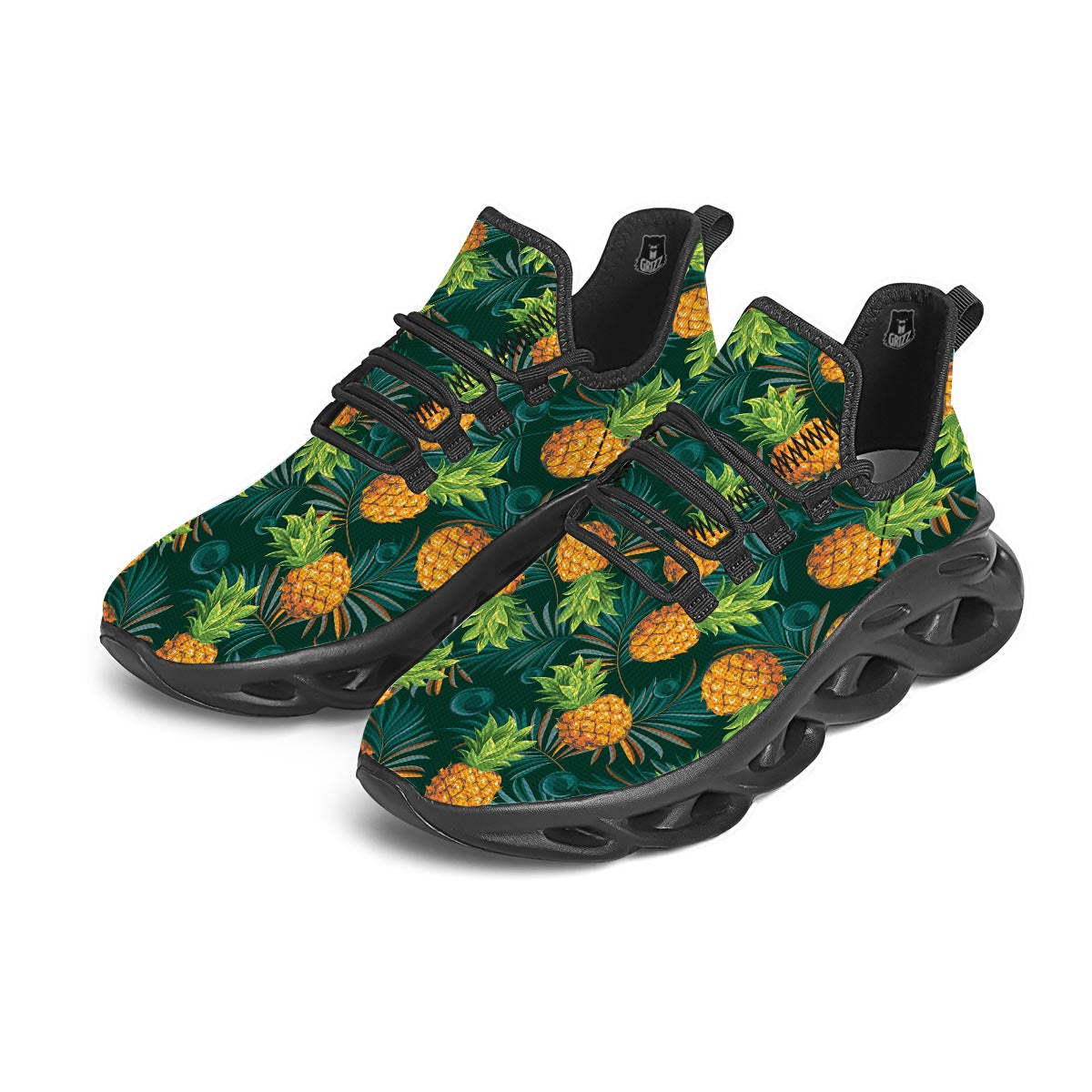 Pineapple Summer Print Pattern Black Running Shoes-grizzshop