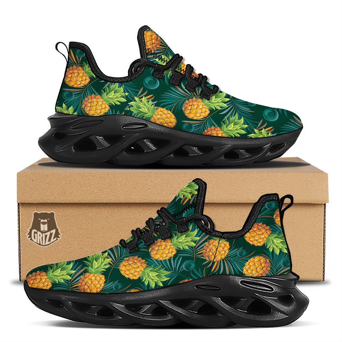 Pineapple Summer Print Pattern Black Running Shoes-grizzshop