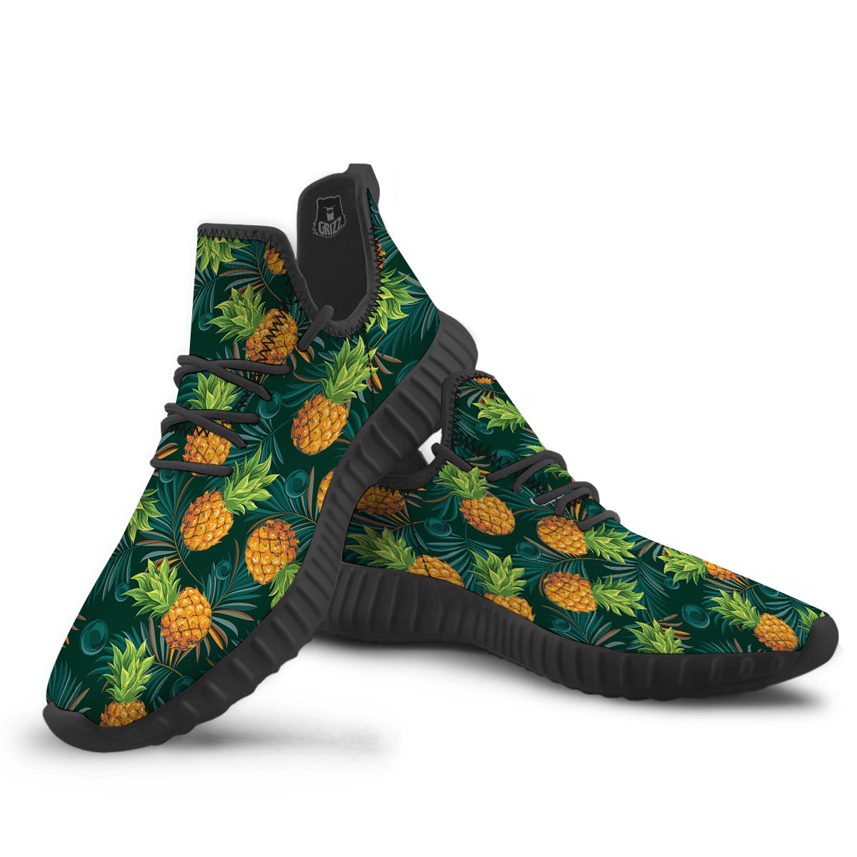 Pineapple Summer Print Pattern Black Walking Shoes-grizzshop