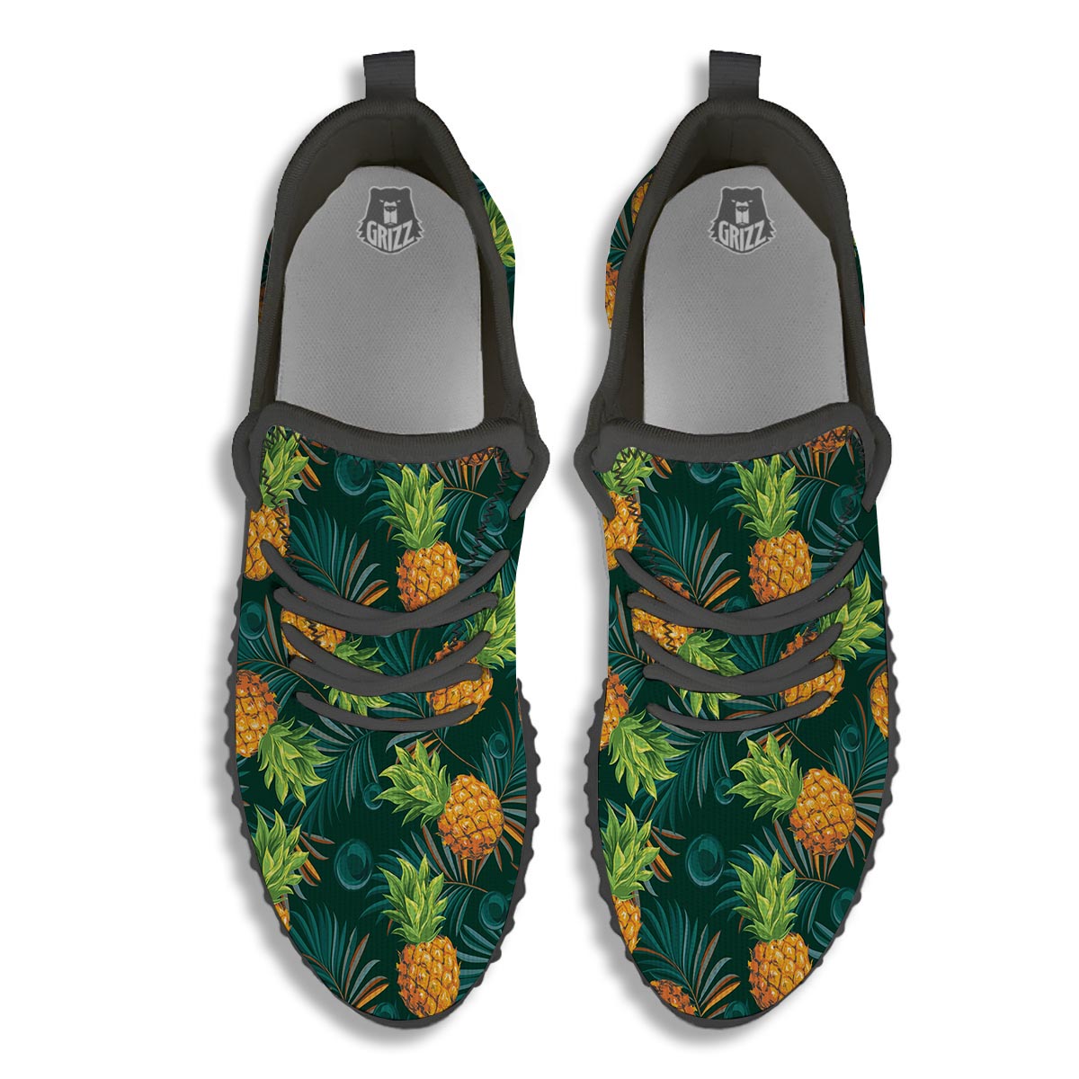 Pineapple Summer Print Pattern Black Walking Shoes-grizzshop